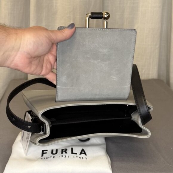 Furla Nuvola Leather Bag, Adjustable Strap, Gray/Black, Cenere/Soil/Nero - Picture 7 of 15